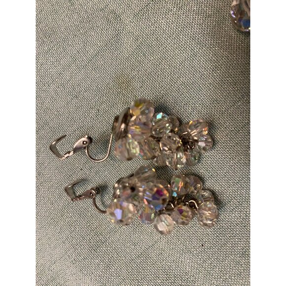 VENDOME Signed Aurora Borealis Crystal Necklace and Clip Earrings Set | 1950s Tw - Picture 4 of 7